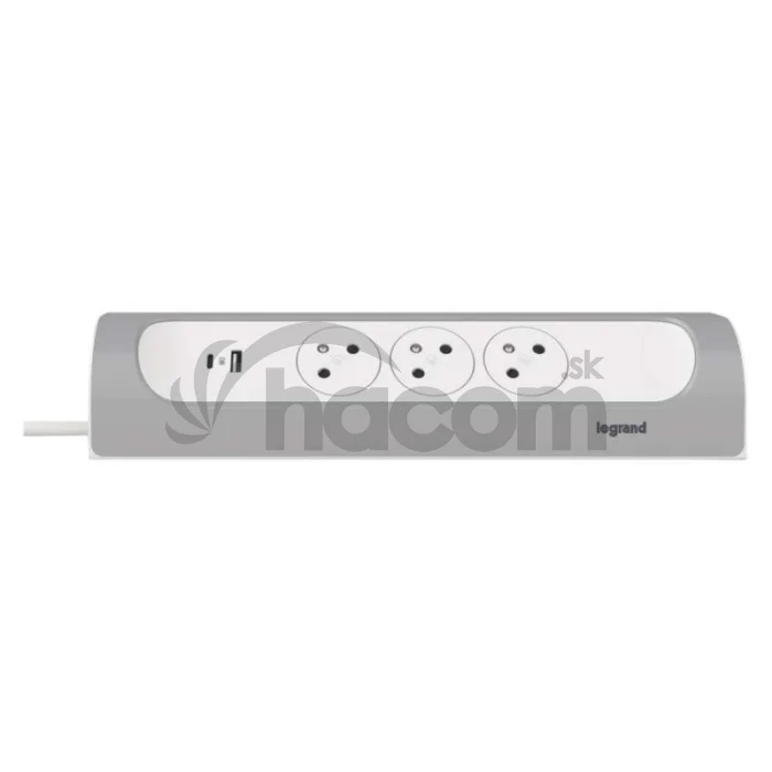 Legrand predlžovací kábel 1 m / 3 zásuvky / s USB / hliník-biela / PVC / 1,5 mm2