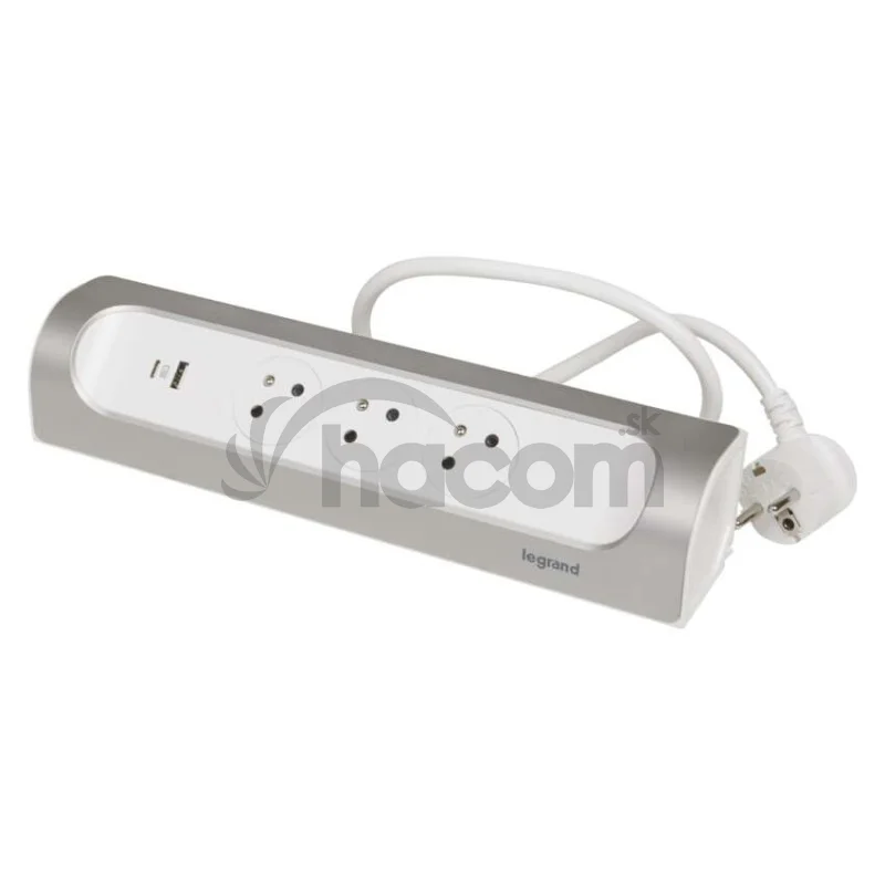 Legrand predlžovací kábel 1 m / 3 zásuvky / s USB / hliník-biela / PVC / 1,5 mm2