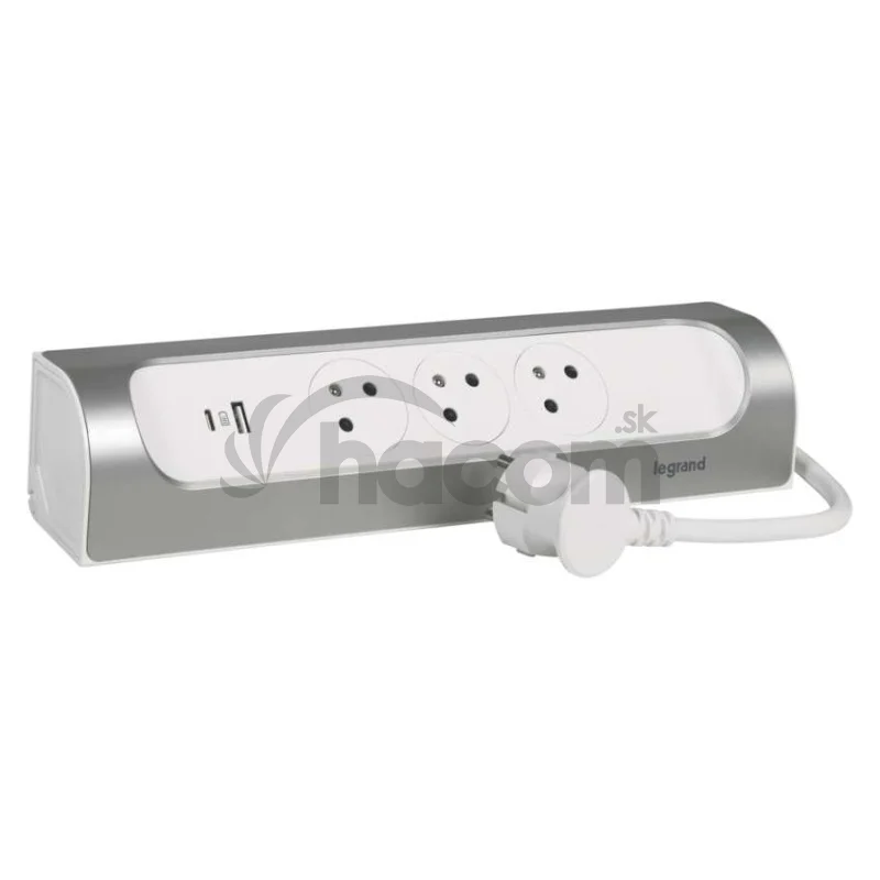 Legrand predlžovací kábel 1 m / 3 zásuvky / s USB / hliník-biela / PVC / 1,5 mm2