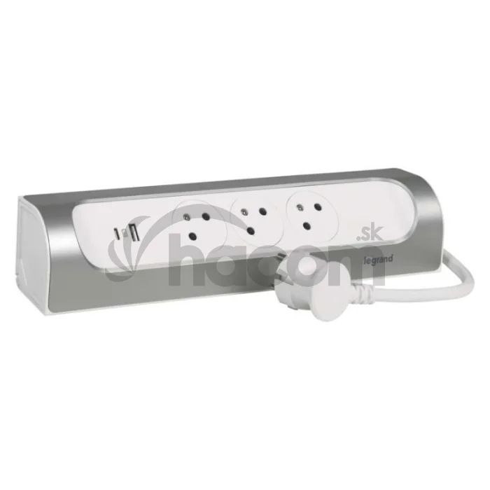 Legrand predlžovací kábel 1 m / 3 zásuvky / s USB / hliník-biela / PVC / 1,5 mm2