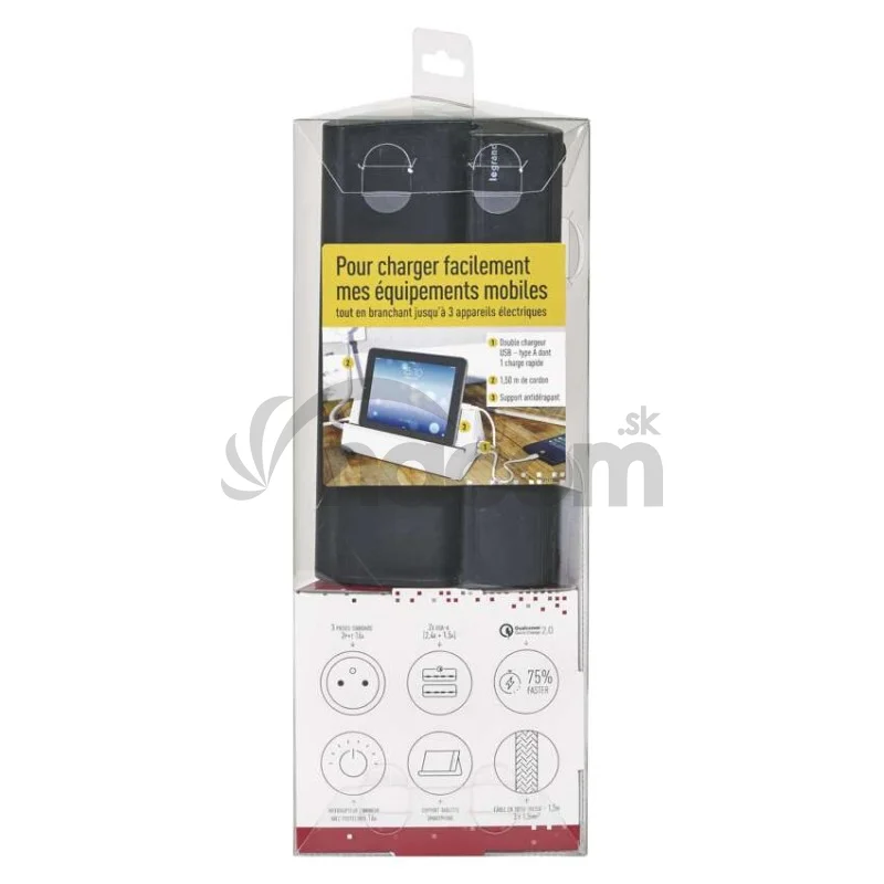 Legrand predlžovací kábel 1,5 m / 3 zásuvky / s USB / čierná-červená / PVC / 1,5 mm2