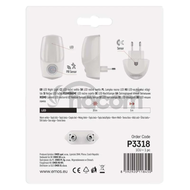 LED nočné svetlo P3318 s pohybovým čidlom do zásuvky