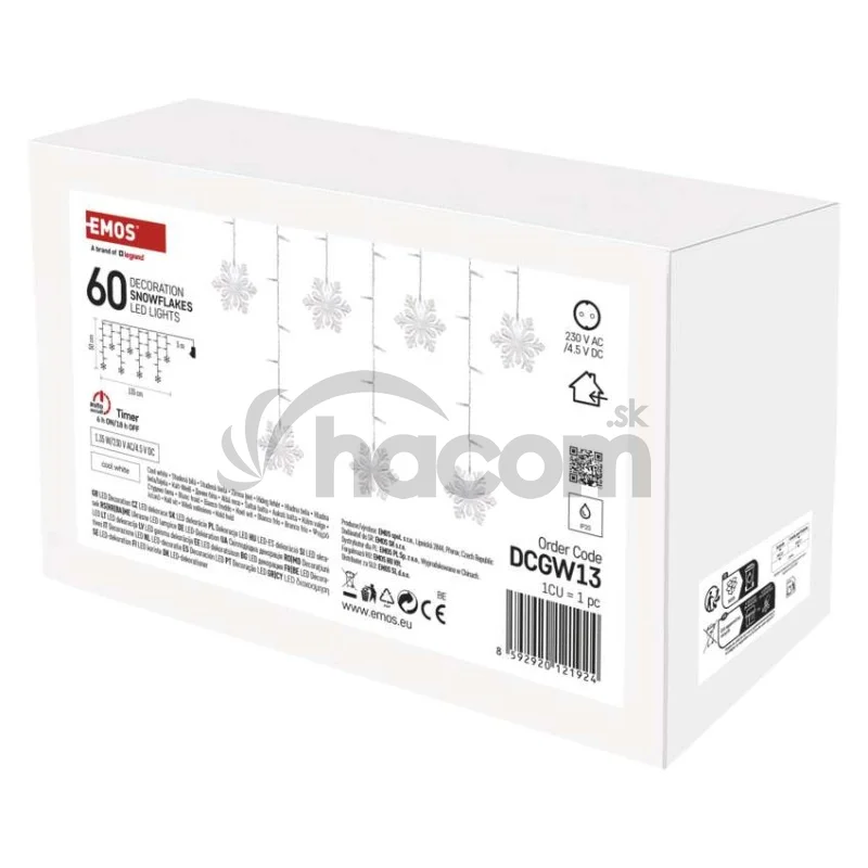 LED vianočný záves – vločky, 135x50 cm, vnútorná, studená biela