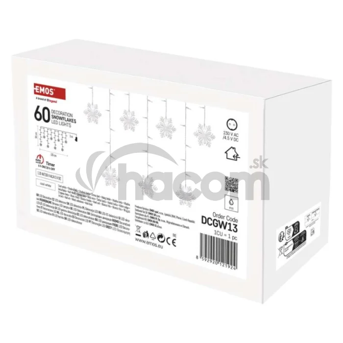 LED vianočný záves – vločky, 135x50 cm, vnútorná, studená biela
