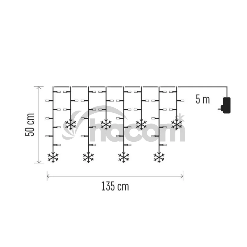 LED vianočný záves – vločky, 135x50 cm, vnútorná, studená biela