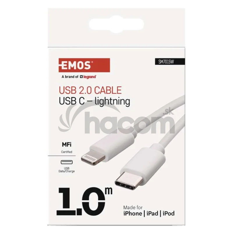 Nabíjací a dátový kábel USB-C 2.0 / Lightning MFi, 1 m, biely