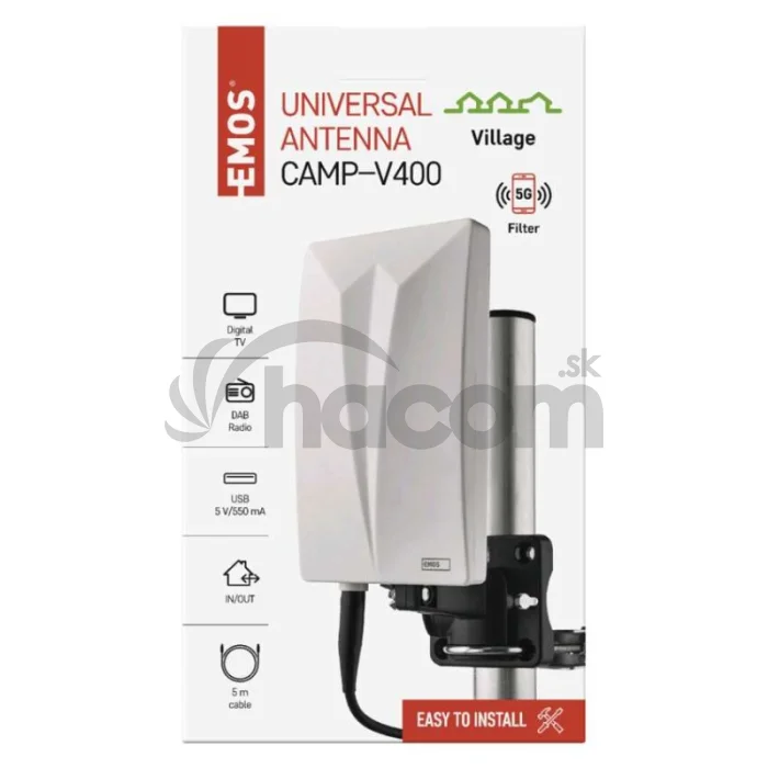 Anténa univerzálna VILLAGE CAMP–V400, DVB-T2, FM, DAB, filter LTE/4G/5G