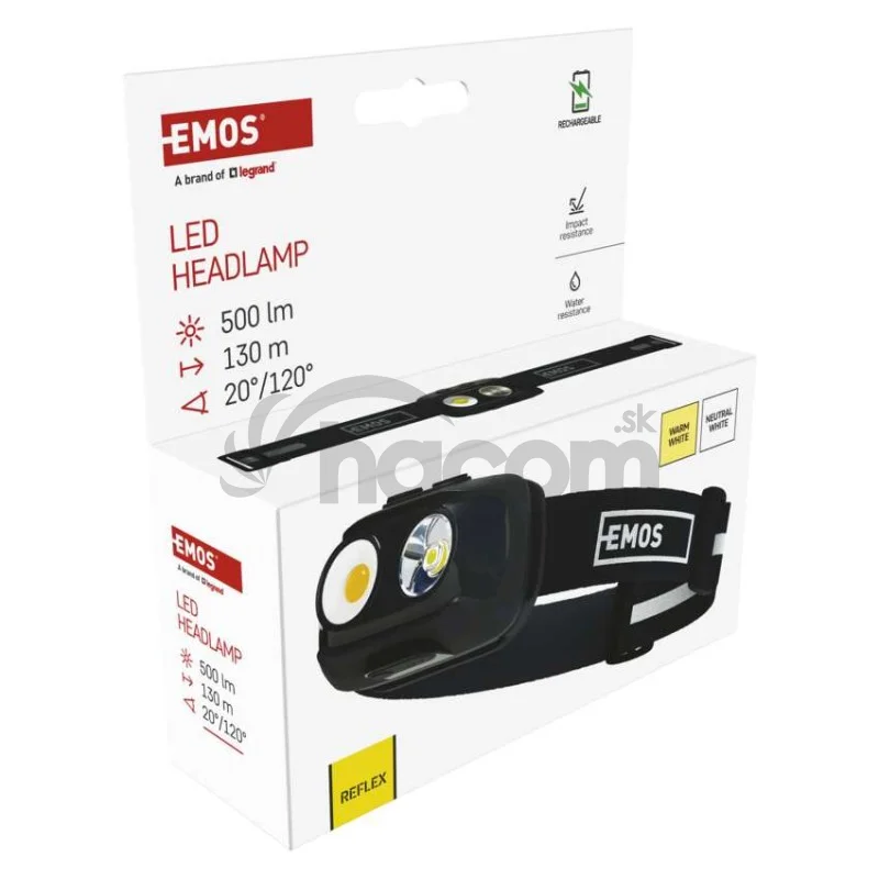 COB LED nabíjacia čelovka P3542, 500 lm, 130 m, Li-pol 1200 mAh