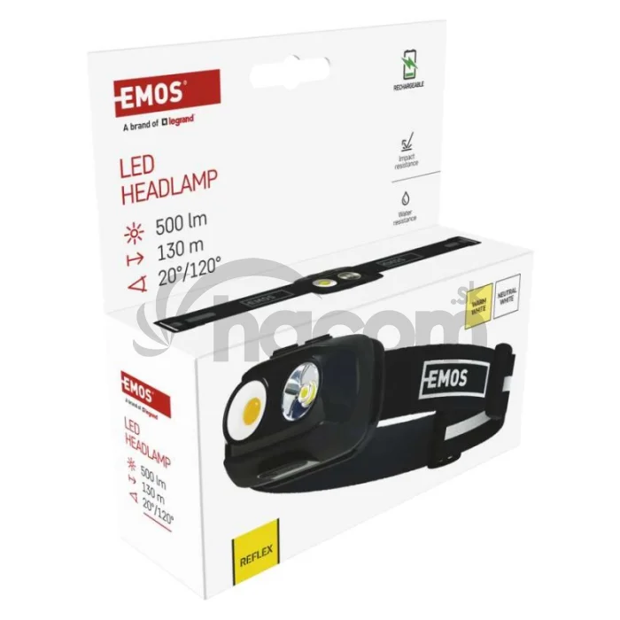 COB LED nabíjacia čelovka P3542, 500 lm, 130 m, Li-pol 1200 mAh
