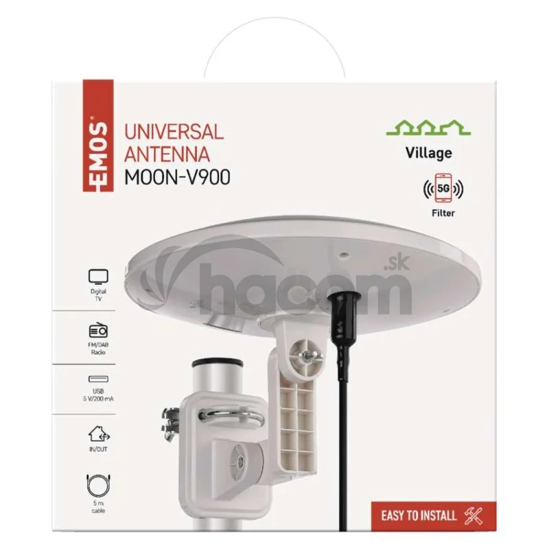 Anténa univerzálna VILLAGE MOON–V900, DVB-T2, FM, DAB, filter LTE/4G/5G