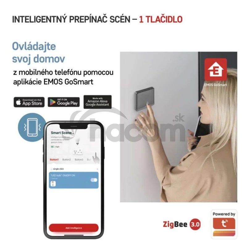 GoSmart Prenosný ovládač scén IP-2001ZB, ZigBee 3.0, 1-tlačidlový