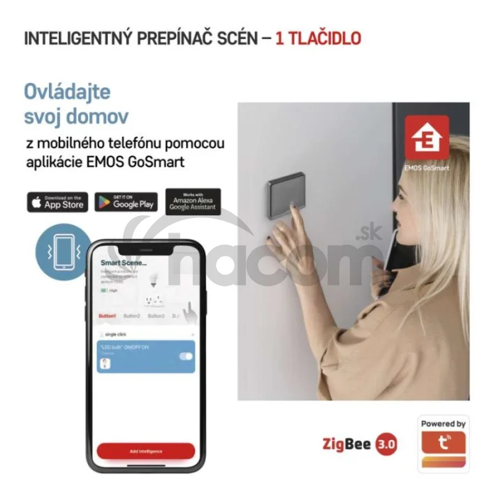 GoSmart Prenosný ovládač scén IP-2001ZB, ZigBee 3.0, 1-tlačidlový