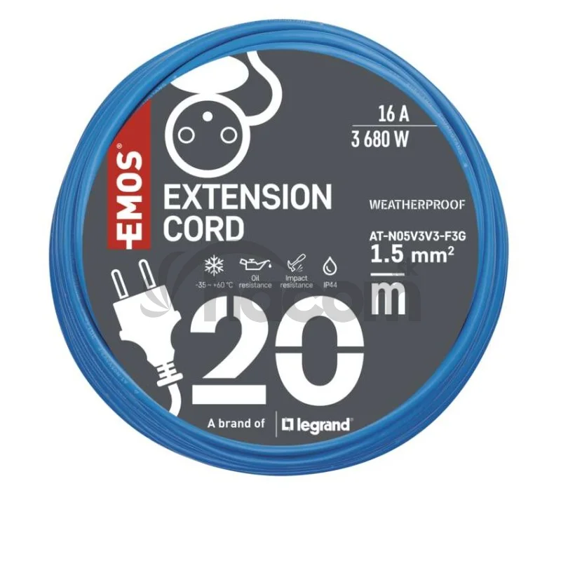 Špeciálny predlžovací kábel 20 m / 1 zásuvka / PVC / 230 V / 1,5 mm2