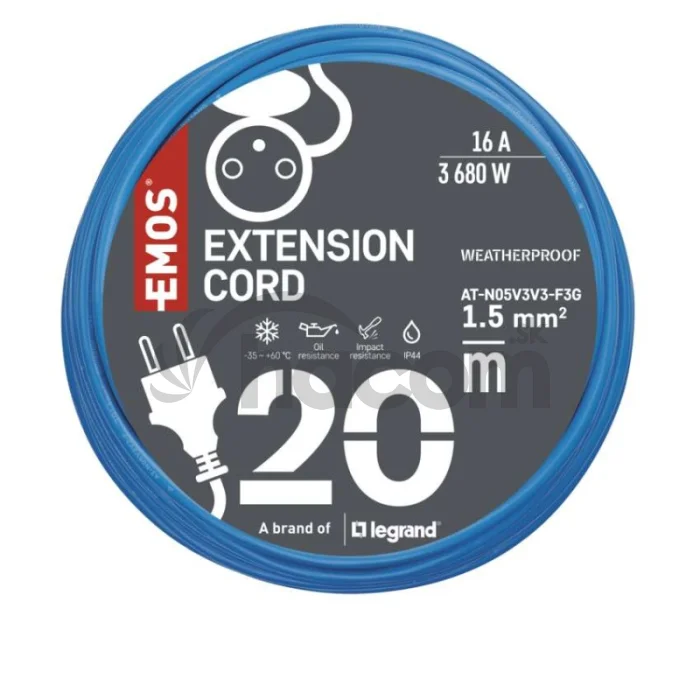 Špeciálny predlžovací kábel 20 m / 1 zásuvka / PVC / 230 V / 1,5 mm2