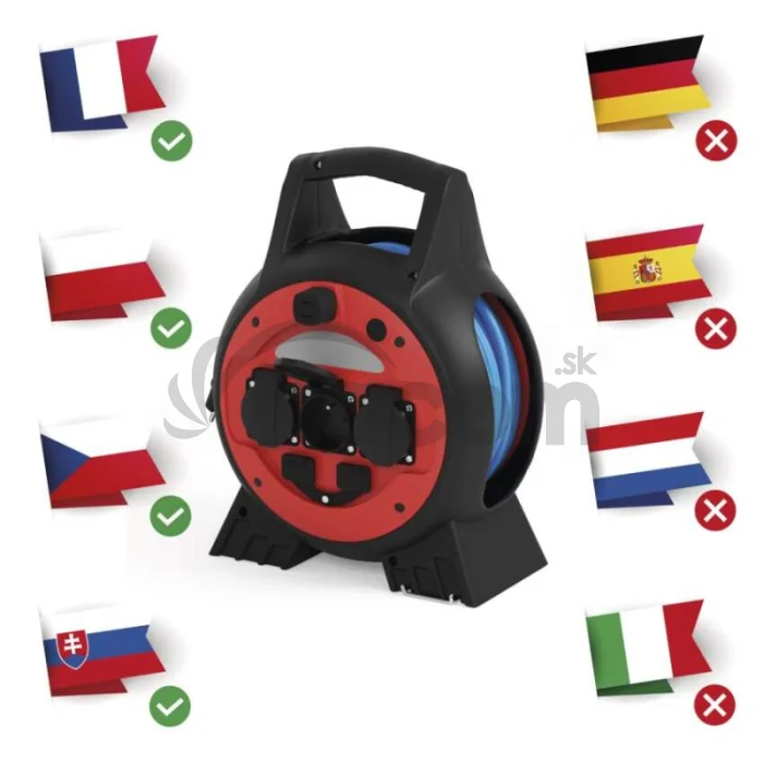 Špeciálny predlžovací kábel na bubne 20 m / 3 zásuvky / PVC / 230 V / 1,5 mm2