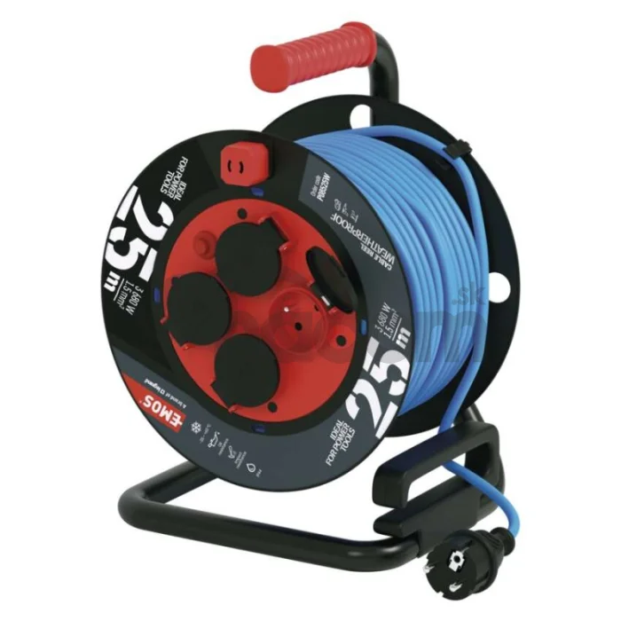 Špeciálny predlžovací kábel na bubne 25 m / 4 zásuvky / PVC/ 230 V / 1,5 mm2