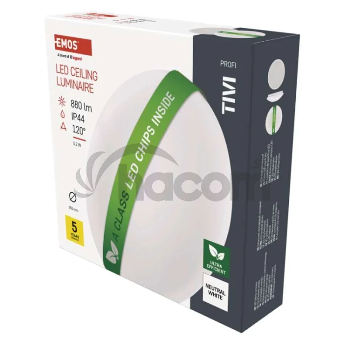LED stropné svietidlo TIVI, A CLASS, okrúhle biele 5,2W, IP44, Neutrálna biela