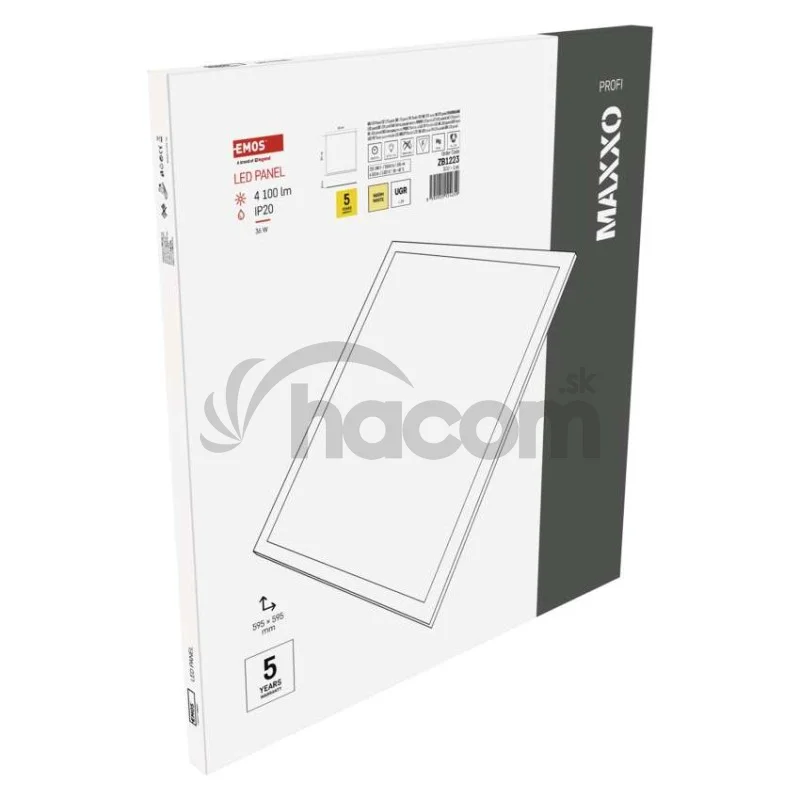 LED panel MAXXO 60 x 60 cm / 10 mm, 36 W, 4 100 lm, vstavaný, teplá biela, UGR<19, IP20