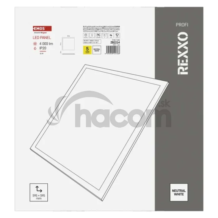 LED panel REXXO 60 x 60 cm / 24 mm, 36 W, 4 000 lm, vstavaný, neutrálna biela, IP20