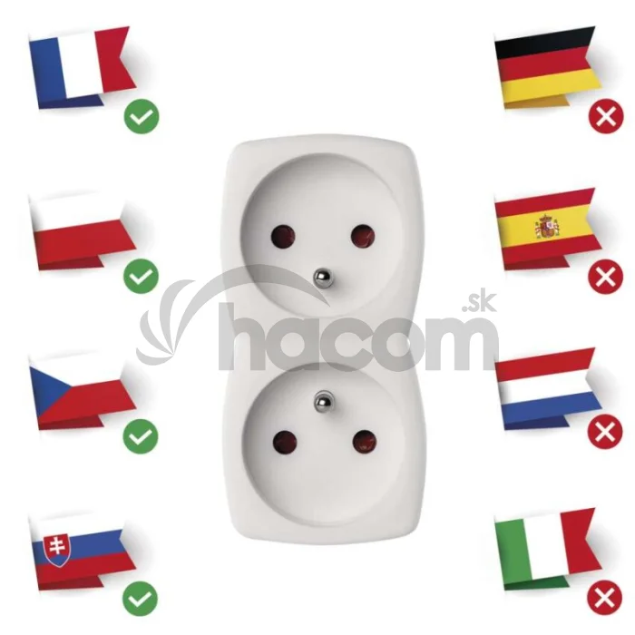 Rozbočovacia zásuvka 2×, biela