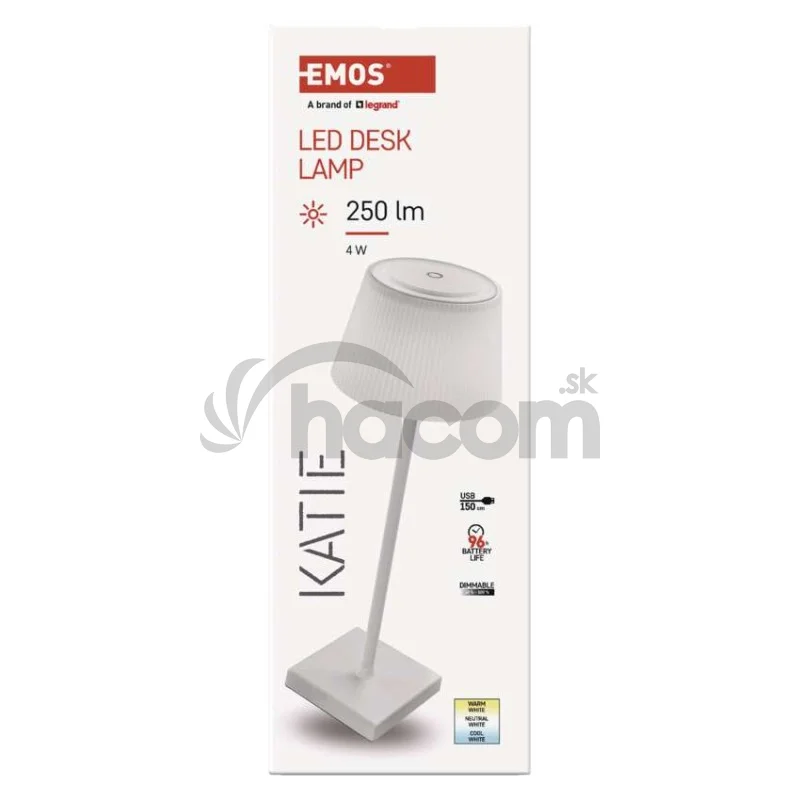 LED stolná lampa KATIE, dobíjacia, biela