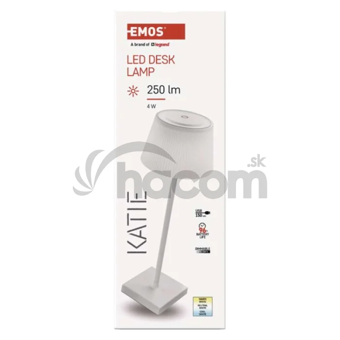 LED stolná lampa KATIE, dobíjacia, biela
