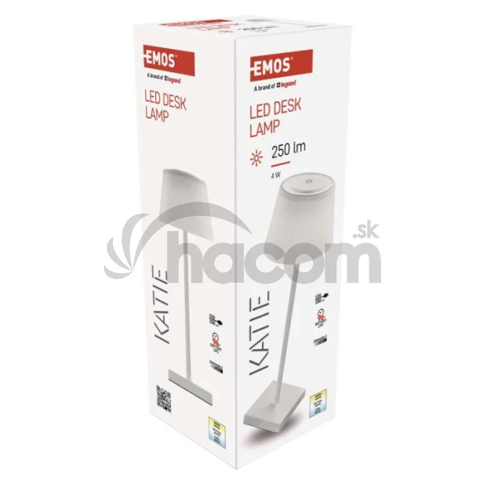 LED stolná lampa KATIE, dobíjacia, biela