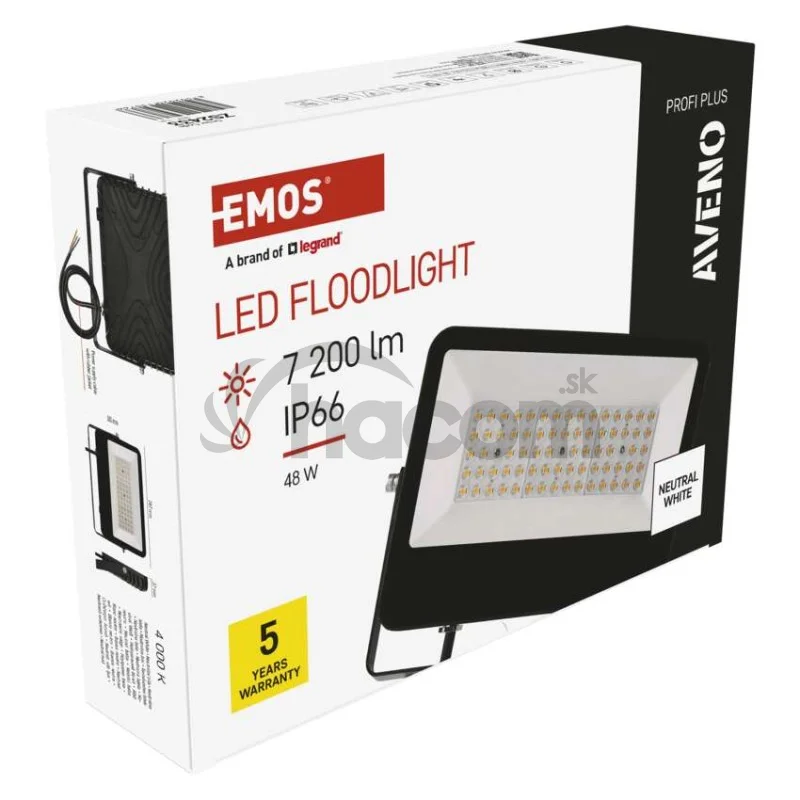 LED reflektor AVENO čierny, 48W neutrálna biela