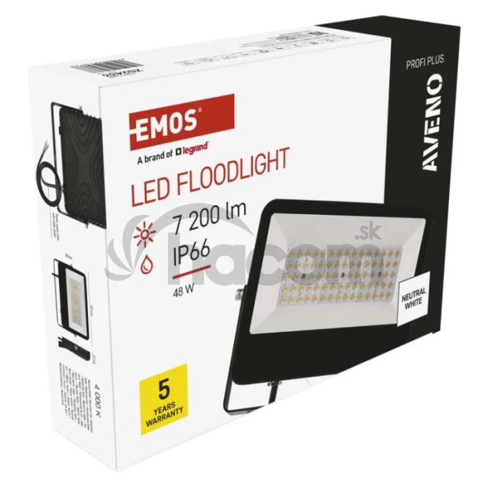 LED reflektor AVENO čierny, 48W neutrálna biela