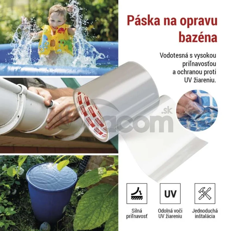 Opravná lepiaca páska na bazény, 1 m × 100 mm, transparentná