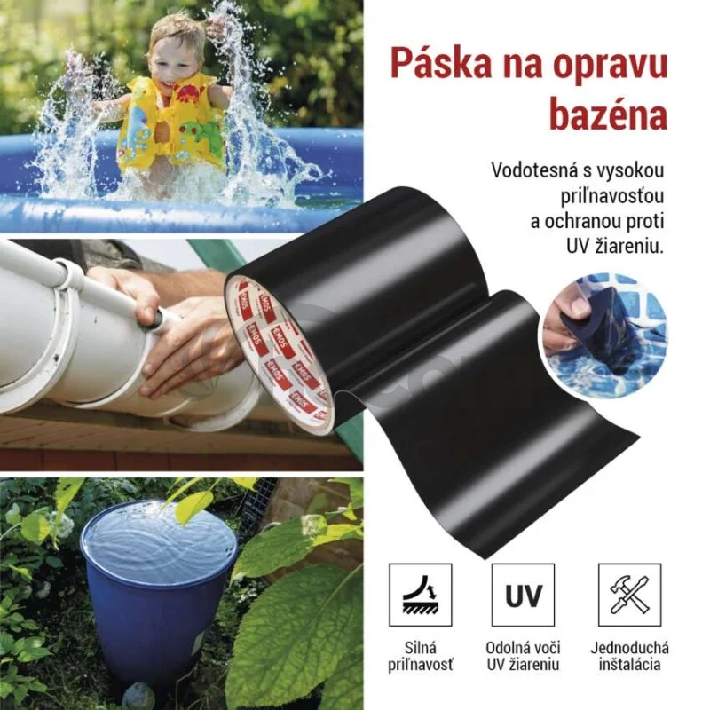 Opravná lepiaca páska na bazény, 1 m × 100 mm, čierna