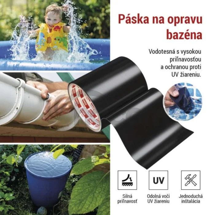 Opravná lepiaca páska na bazény, 1 m × 100 mm, čierna
