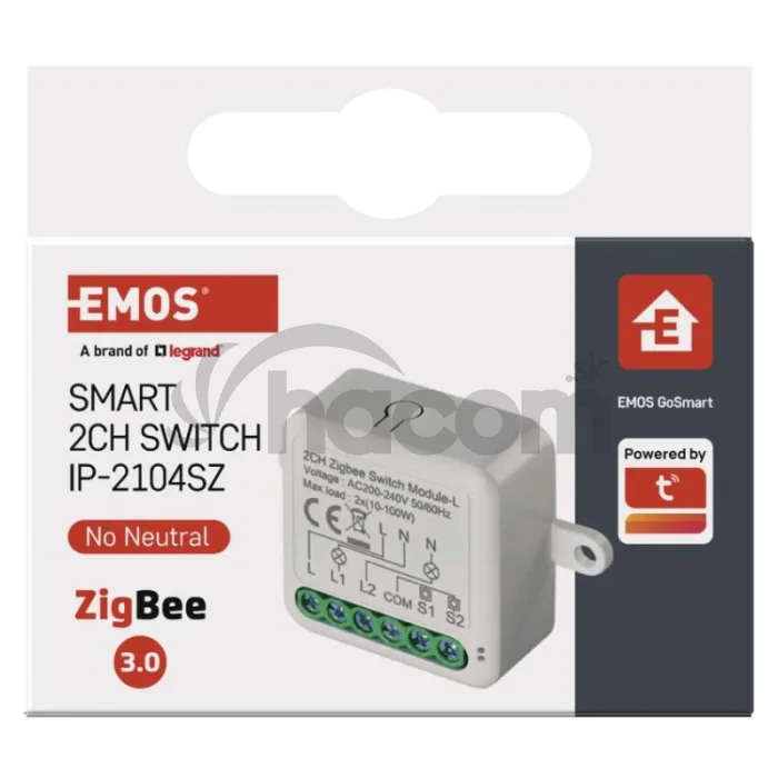 GoSmart prepínací modul IP-2104SZ, ZigBee, 2-kanálový (nevyžaduje N-vodič)