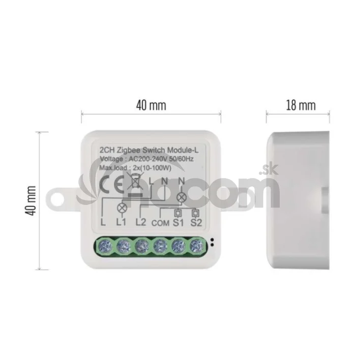 GoSmart prepínací modul IP-2104SZ, ZigBee, 2-kanálový (nevyžaduje N-vodič)