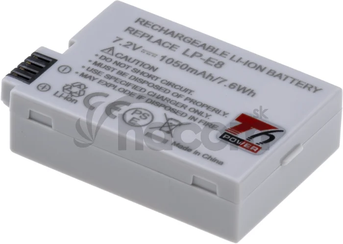 Batéria T6 power Canon LP-E8, 1050mAh, 7,6Wh, sivá