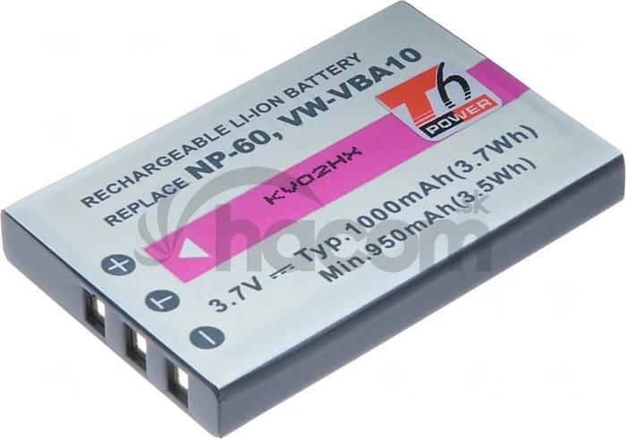 Batéria T6 Power NP-60, KLIC-5000, NP-30, LI-20B, A1812A, L1812A, L1812B, 1000mAh, 3,7Wh