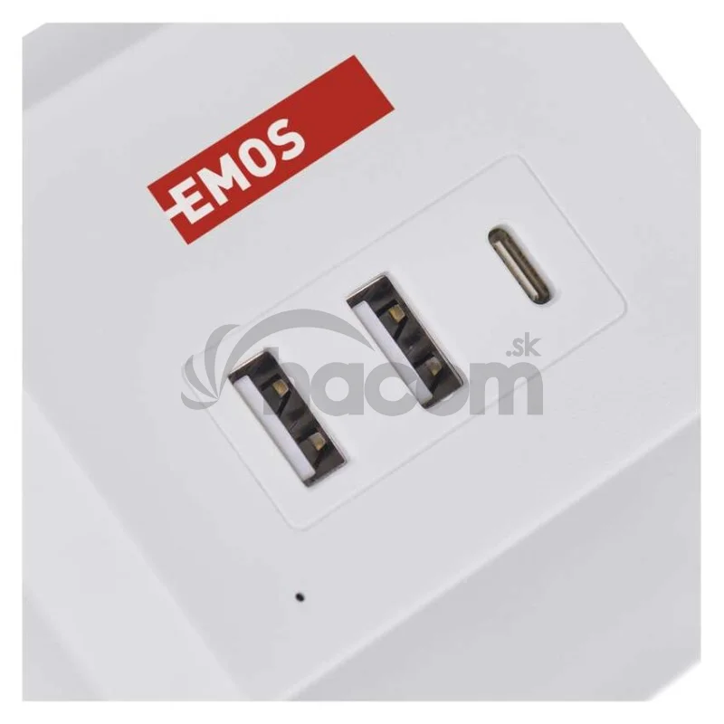Predlžovací kábel - kocka 2 m / 2 zásuvky / biely / 2×USB-A + 1×USB-C+Qi / 1,5 mm2