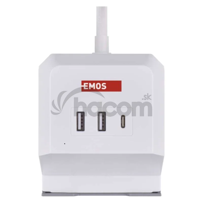 Predlžovací kábel - kocka 2 m / 2 zásuvky / biely / 2×USB-A + 1×USB-C+Qi / 1,5 mm2