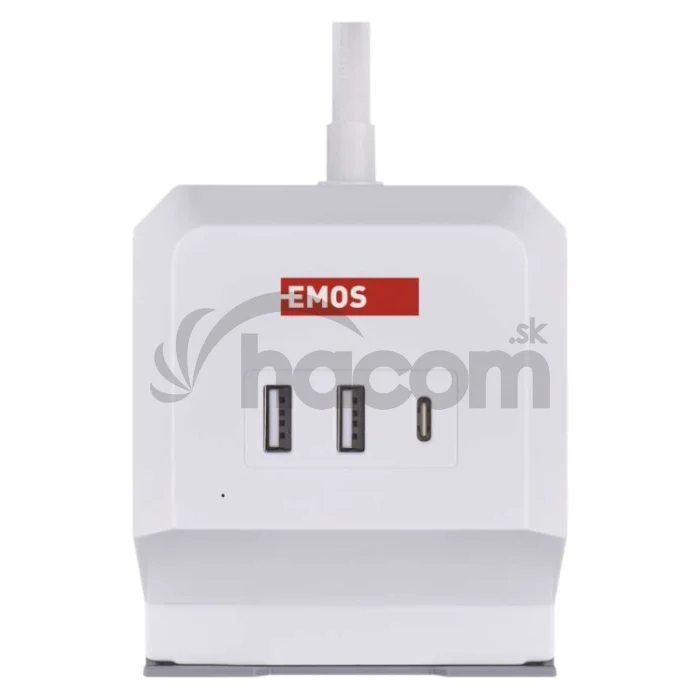 Predlžovací kábel - kocka 2 m / 2 zásuvky / biely / 2×USB-A + 1×USB-C+Qi / 1,5 mm2