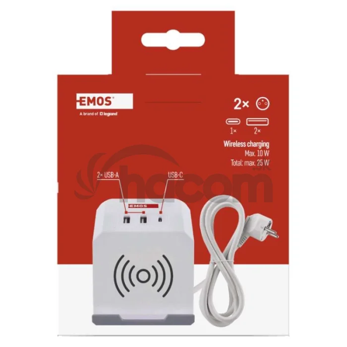 Predlžovací kábel - kocka 2 m / 2 zásuvky / biely / 2×USB-A + 1×USB-C+Qi / 1,5 mm2