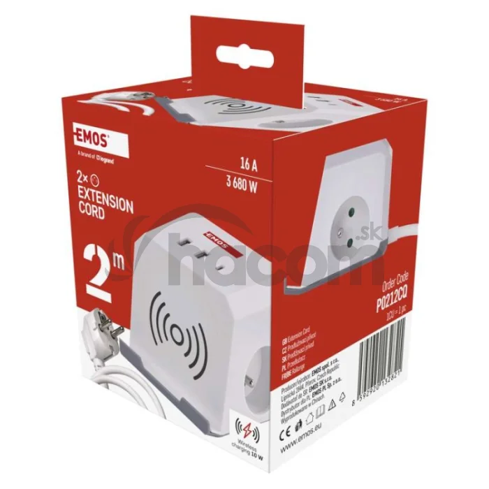 Predlžovací kábel - kocka 2 m / 2 zásuvky / biely / 2×USB-A + 1×USB-C+Qi / 1,5 mm2
