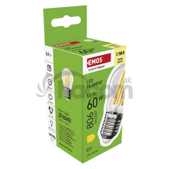 LED žiarovka Filament Mini Globe / E27 / 5,9 W (60 W) / 806 lm / Teplá biela