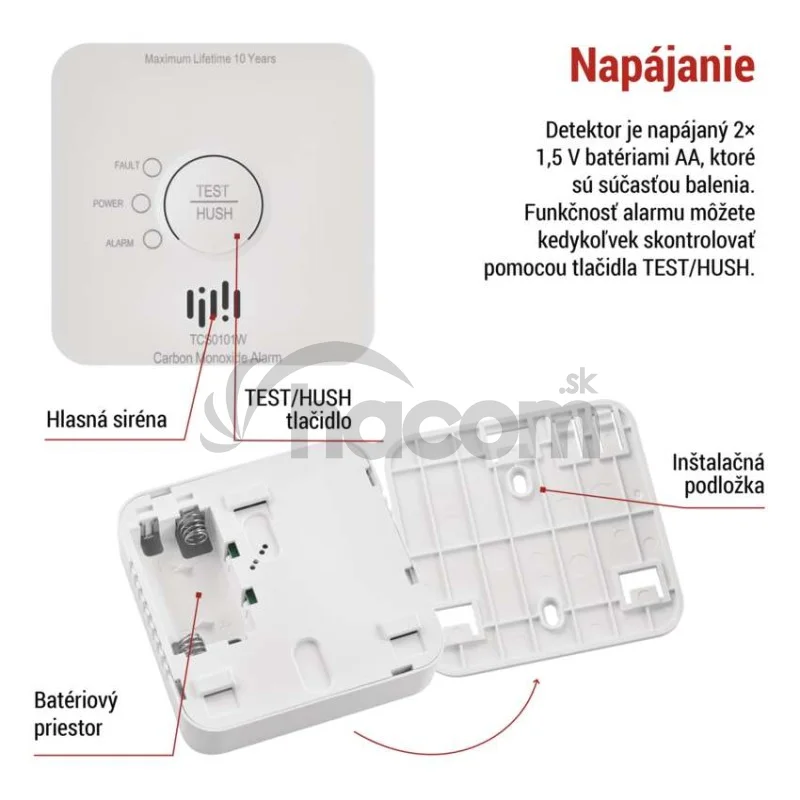 GoSmart detektor oxidu uhoľnatého v miestnosti TCS0101W s WiFi