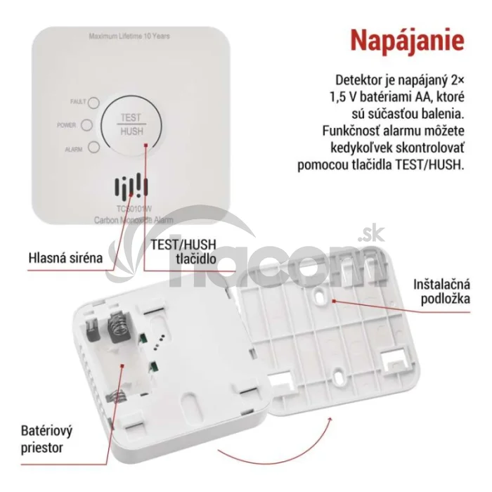 GoSmart detektor oxidu uhoľnatého v miestnosti TCS0101W s WiFi
