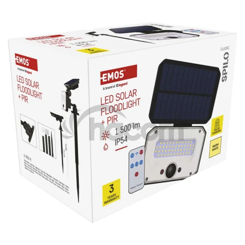 LED reflektor solárny SPILO so senzorom pohybu, teplá biela
