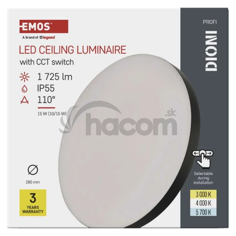 LED prisadené svietidlo DIONI kruhové, čierné,15W, CCT