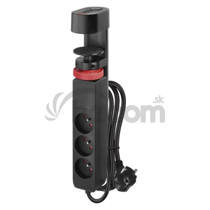 Predlžovací kábel 1,5 m/3 zásuvky/vypínač/stolný držiak/USB/čierny/PVC/1,5 mm2