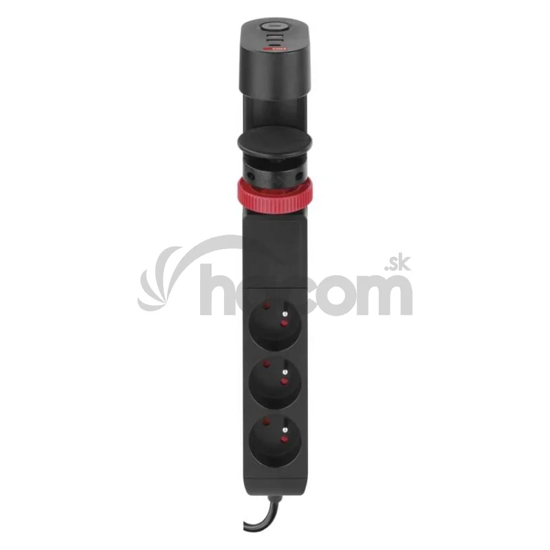 Predlžovací kábel 1,5 m/3 zásuvky/vypínač/stolný držiak/USB/čierny/PVC/1,5 mm2