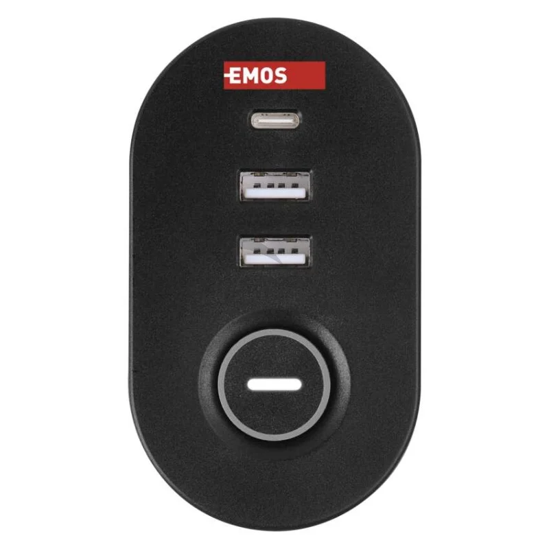 Predlžovací kábel 1,5 m/3 zásuvky/vypínač/stolný držiak/USB/čierny/PVC/1,5 mm2
