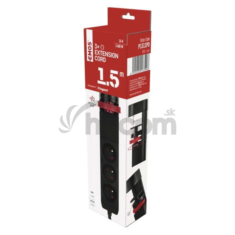 Predlžovací kábel 1,5 m/3 zásuvky/vypínač/stolný držiak/USB/čierny/PVC/1,5 mm2